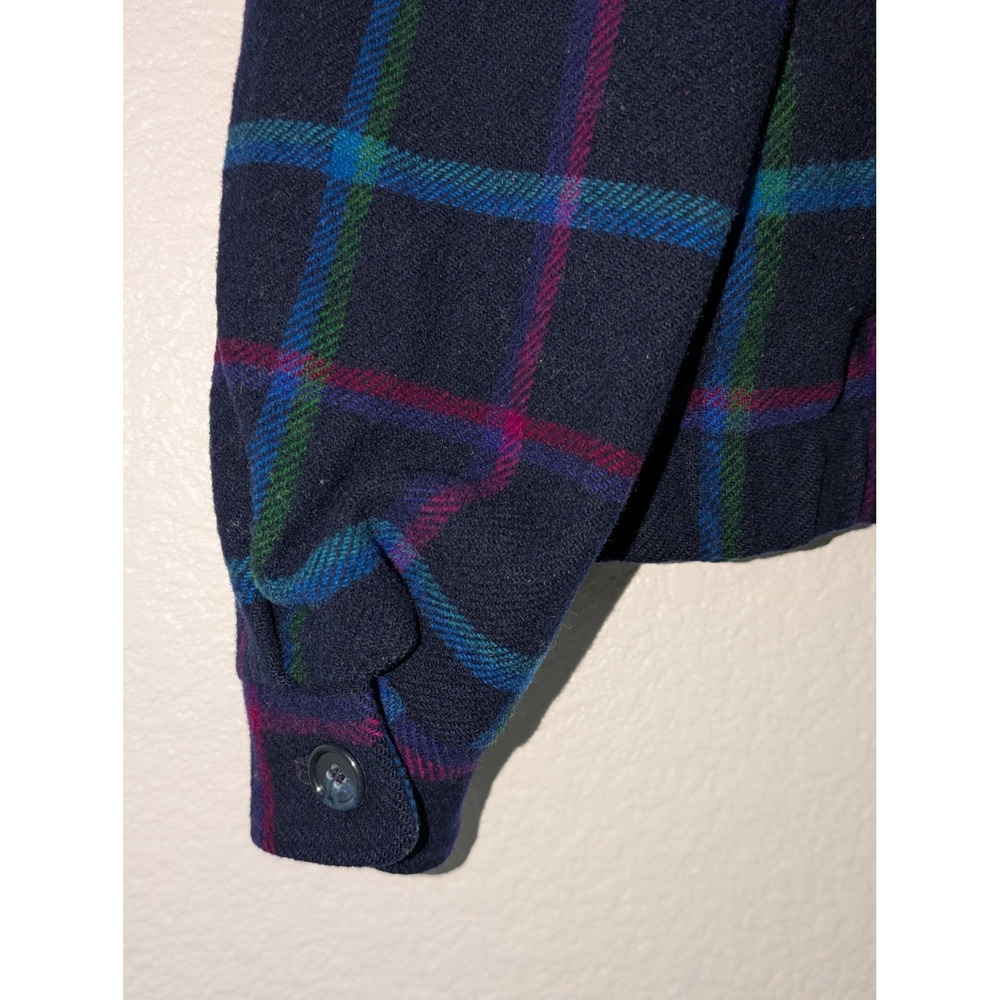 Pendleton Wool Bomber Jacket Navy Blue Plaid Button Up Vintage Womens M - Picture 5 of 7